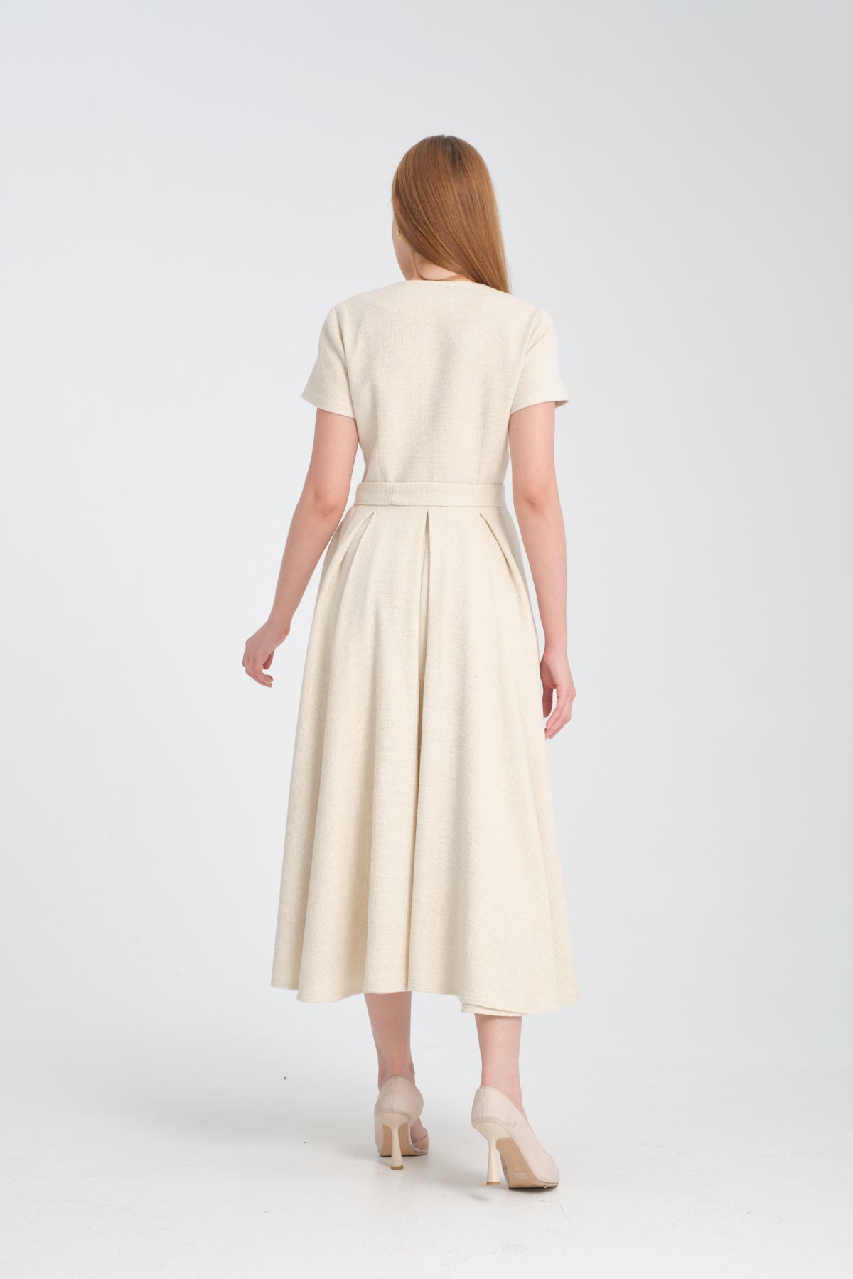 CHRISTELLE - Robe longue portefeuille en tweed, view 7