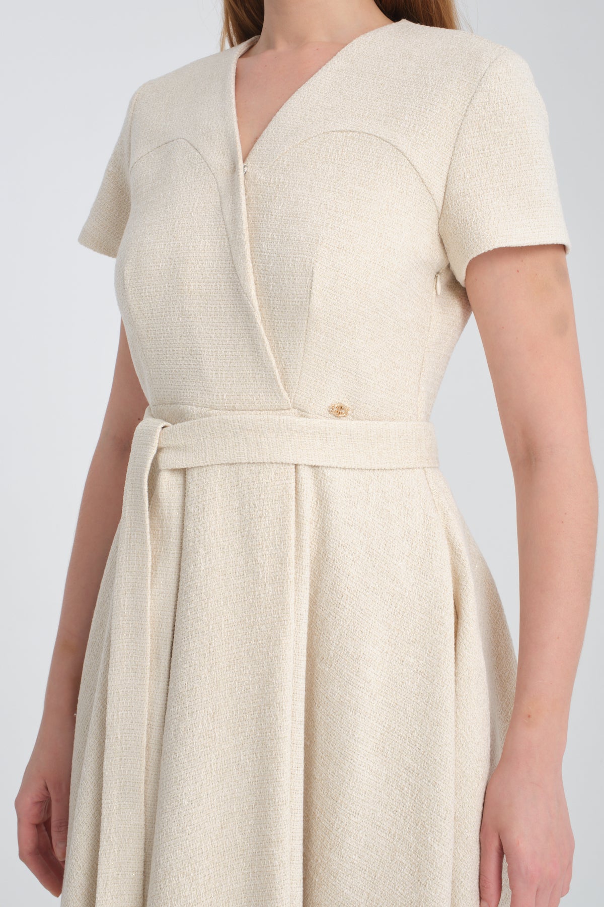 CHRISTELLE - Robe longue portefeuille en tweed, view 8