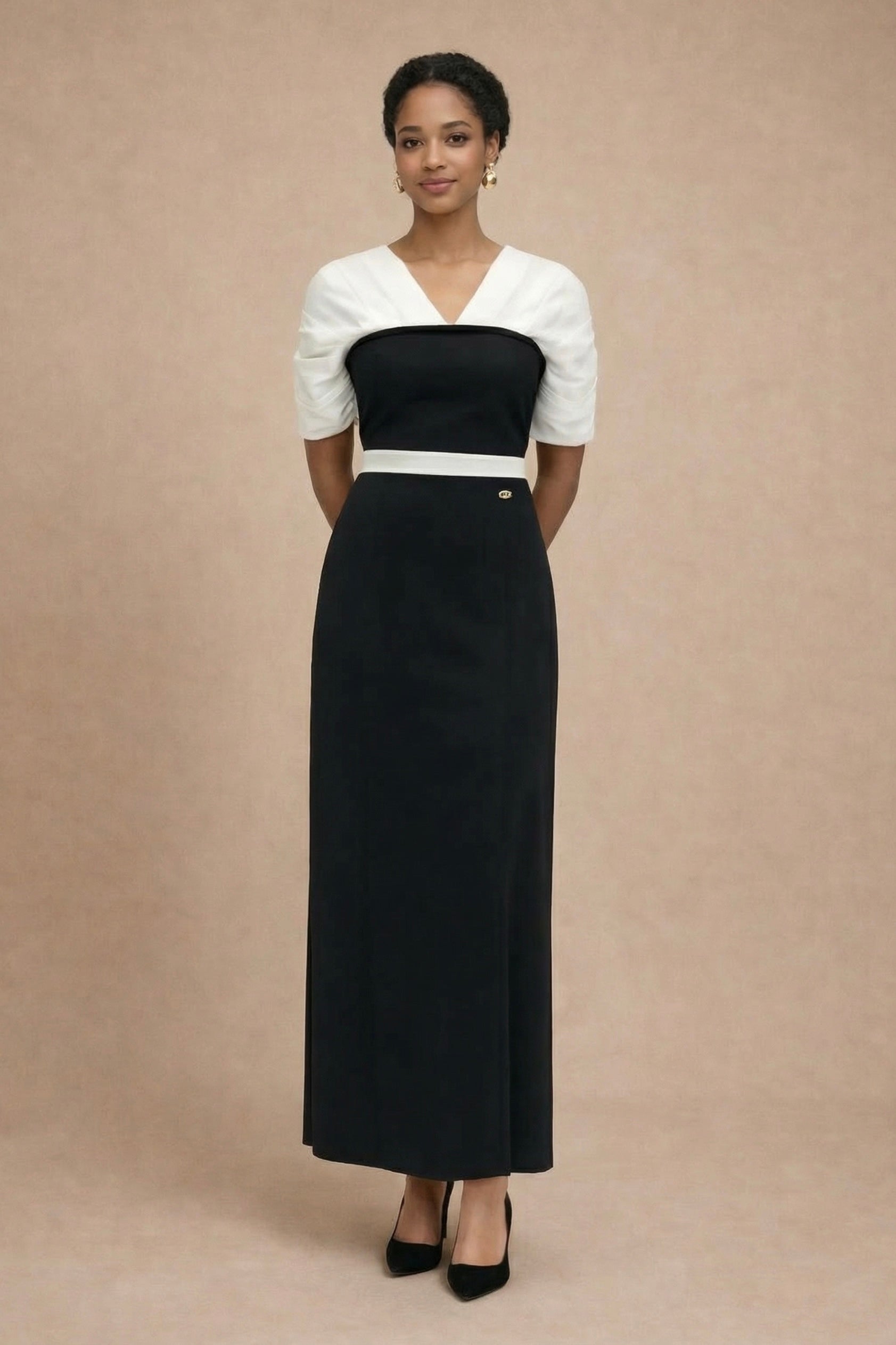 HANIELLE - Robe longue droite effet bustier en mousseline et crêpe by Tsaana