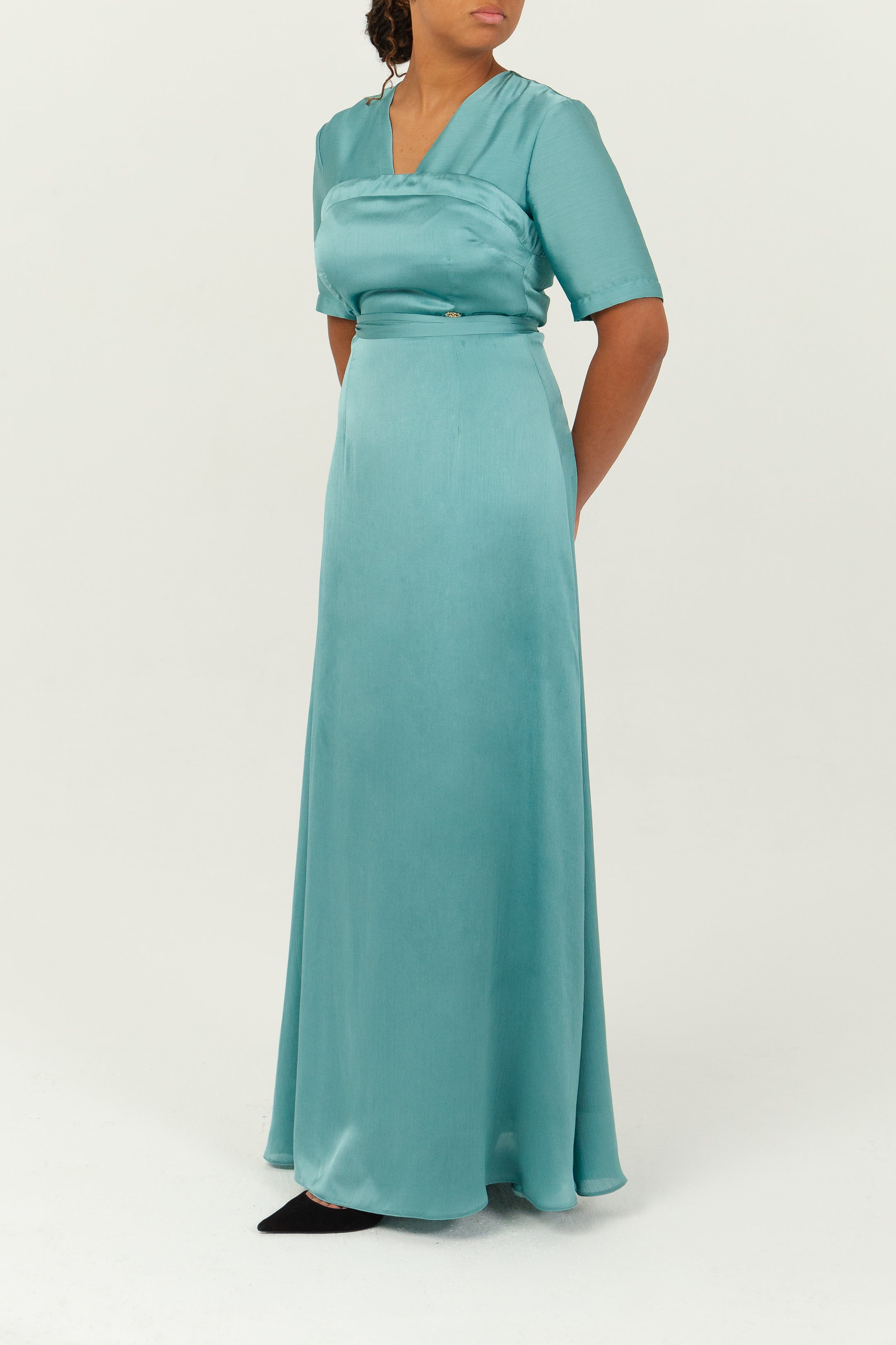 EUNICE - Robe longue en satin effet corset, view 5