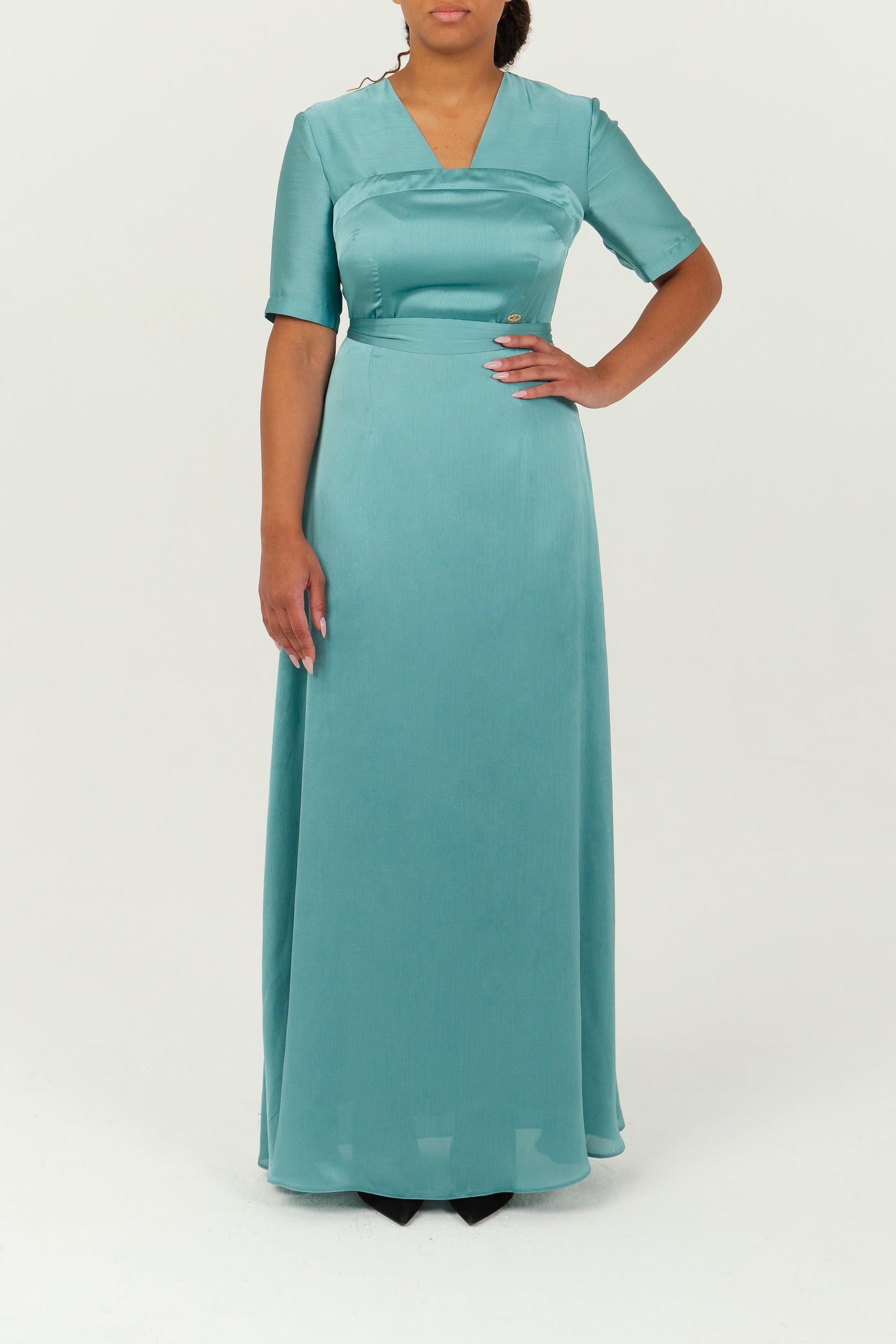 EUNICE - Robe longue en satin effet corset, view 7