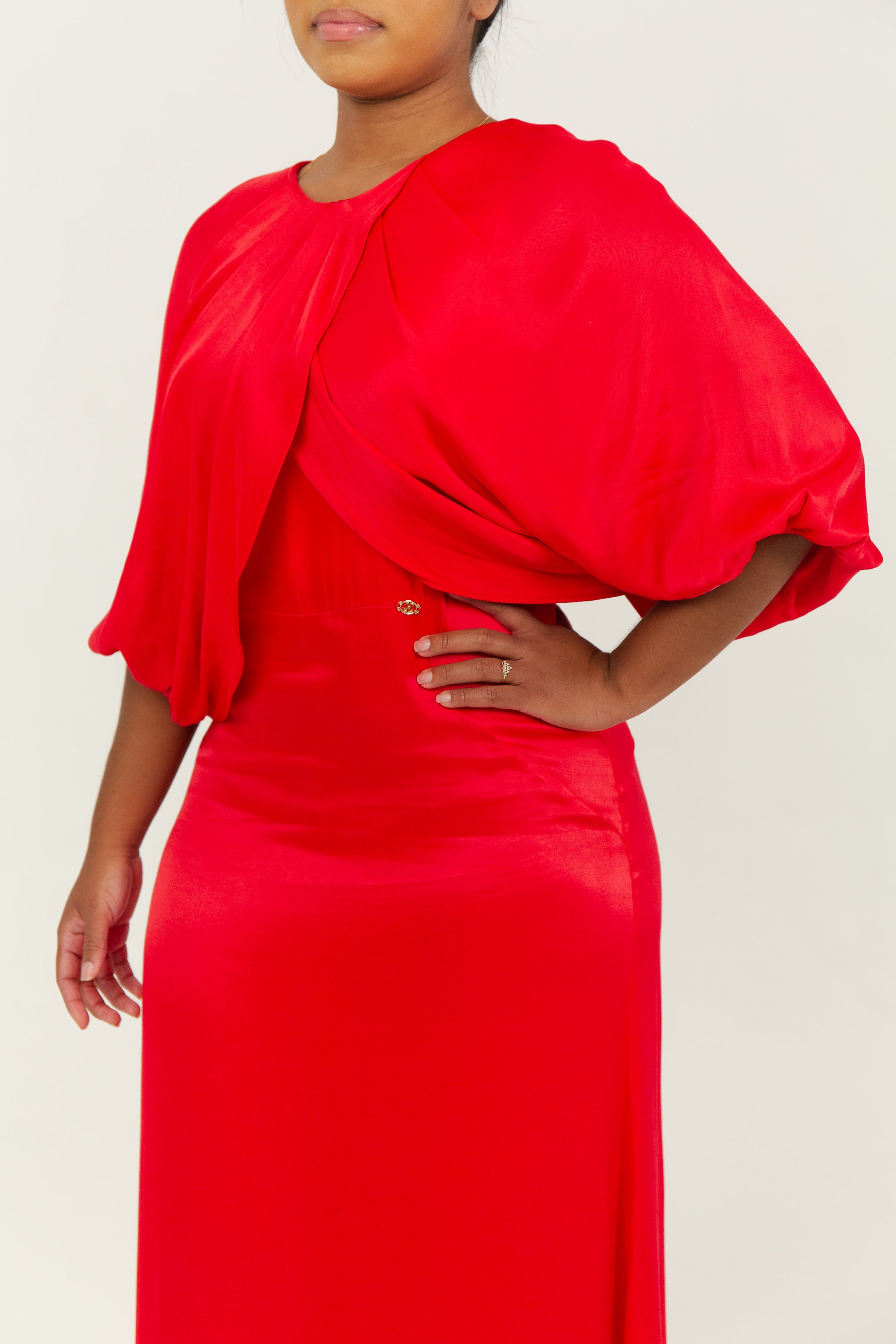 ABIGAELLE - Robe longue en satin, view 3