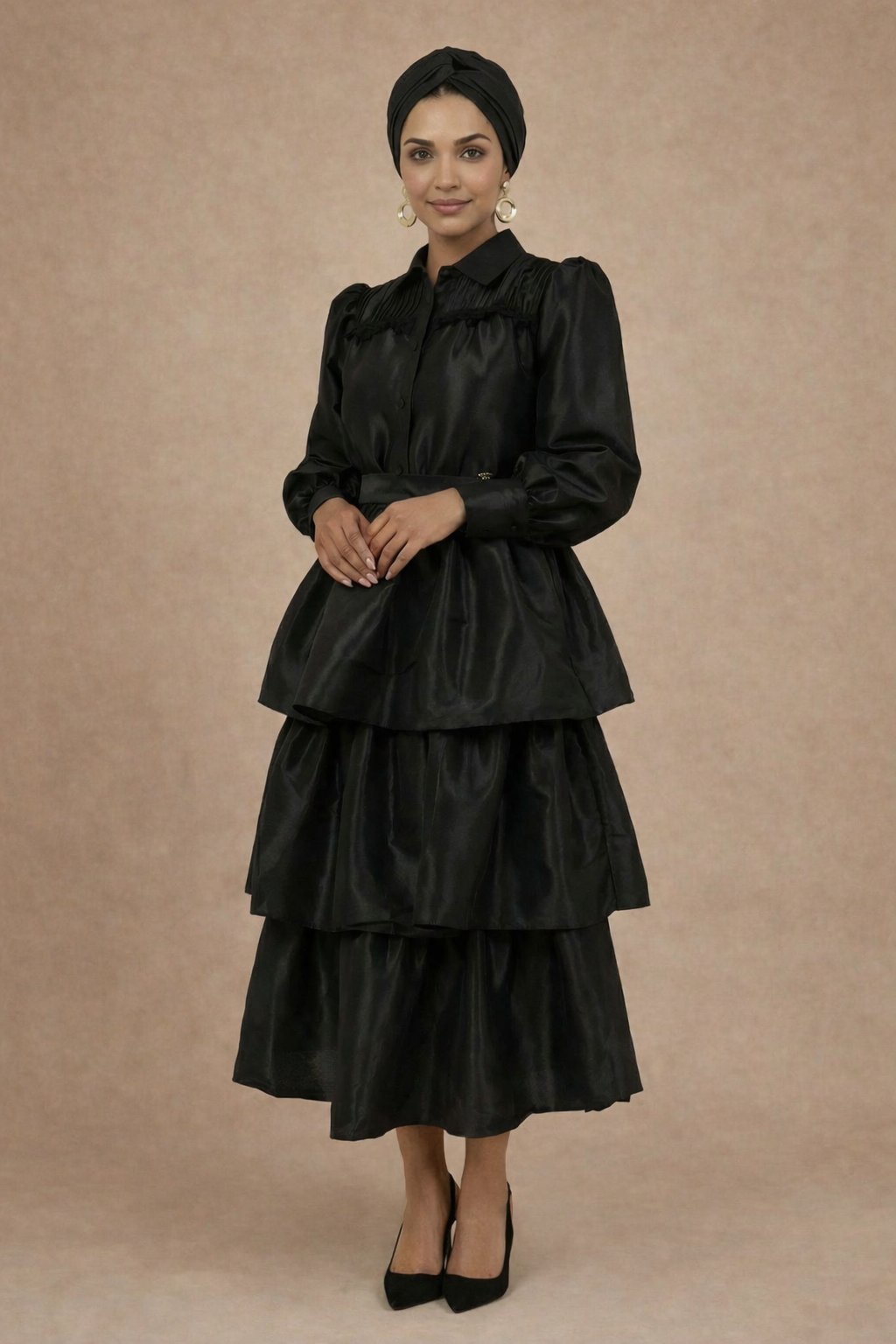 NORA - Robe chemise longue cascade en taffeta by Tsaana