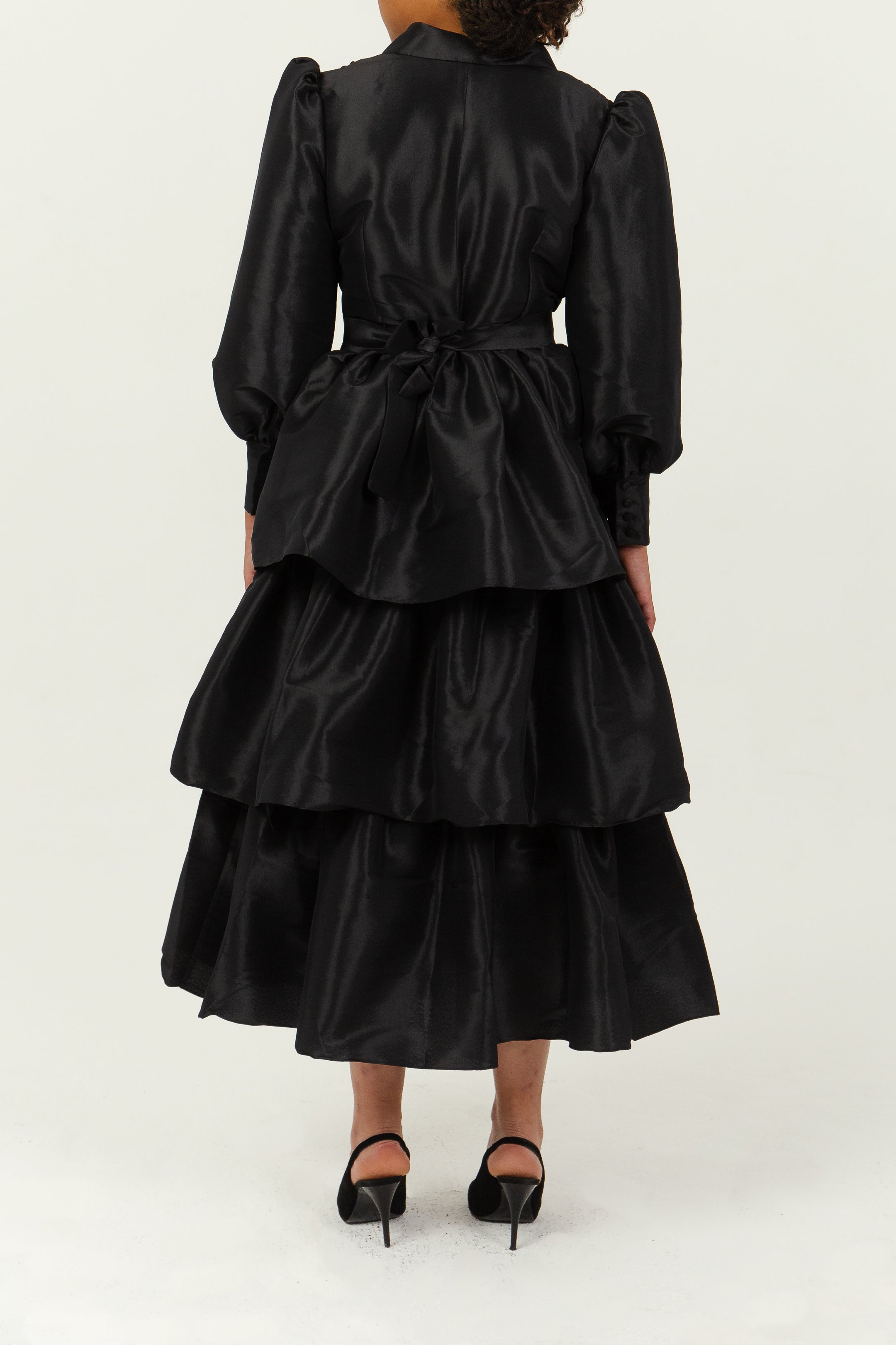 NORA - Robe chemise longue cascade en taffeta, view 3