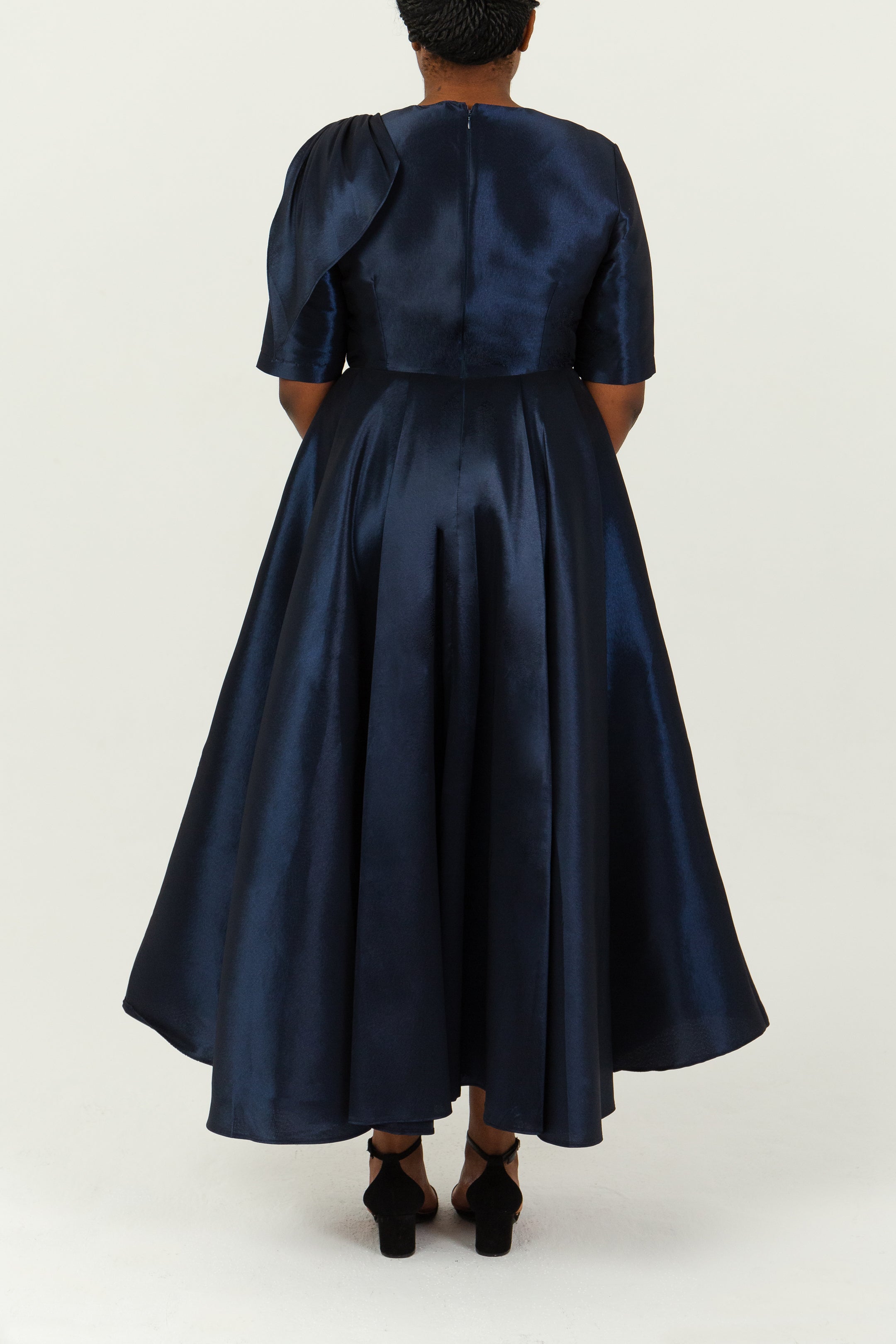 SALOME - Robe patineuse en taffeta col dégagé, view 4