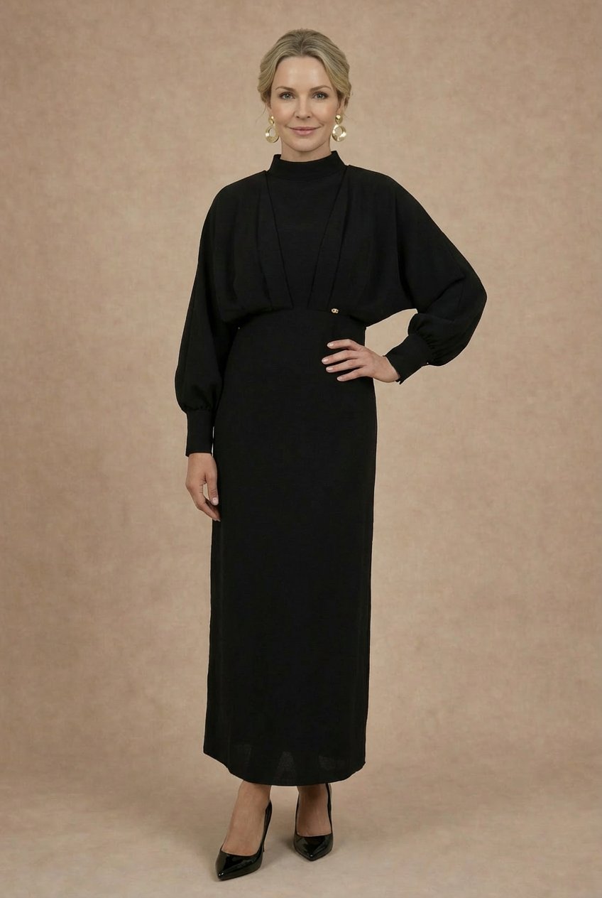 MARIE - Robe longue crêpe col montant by Tsaana