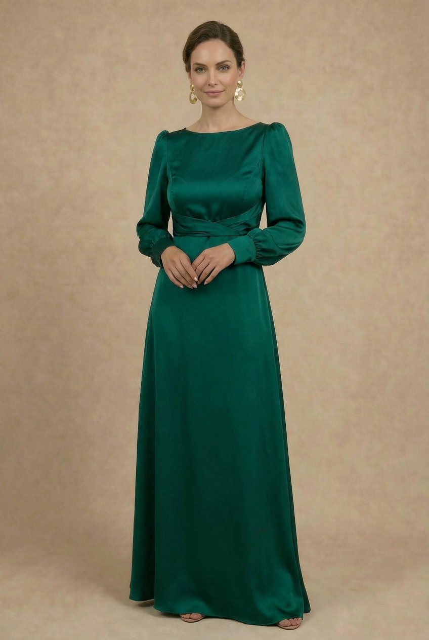 JEANNE - Robe longue à col bateau en satin by Tsaana