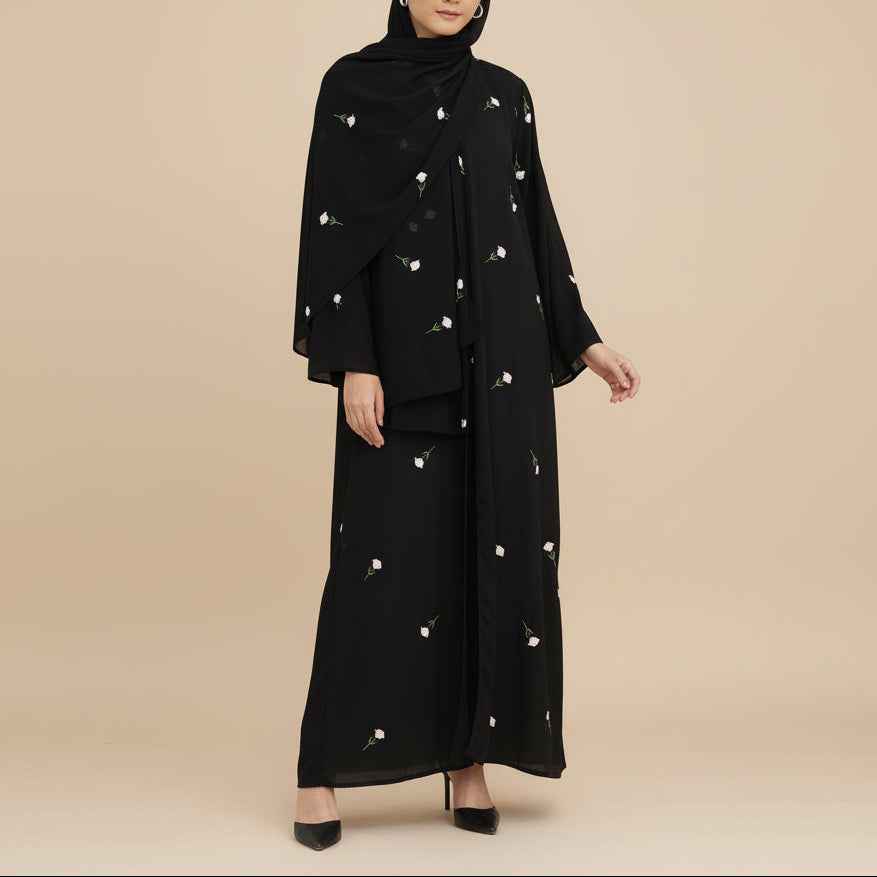 Raylina Floral Embroidered Open Abaya & Hijab Set by Try Modest