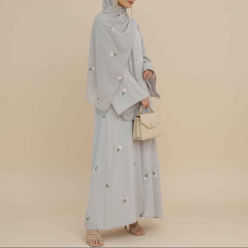 Raylina Floral Embroidered Open Abaya & Hijab Set, view 5