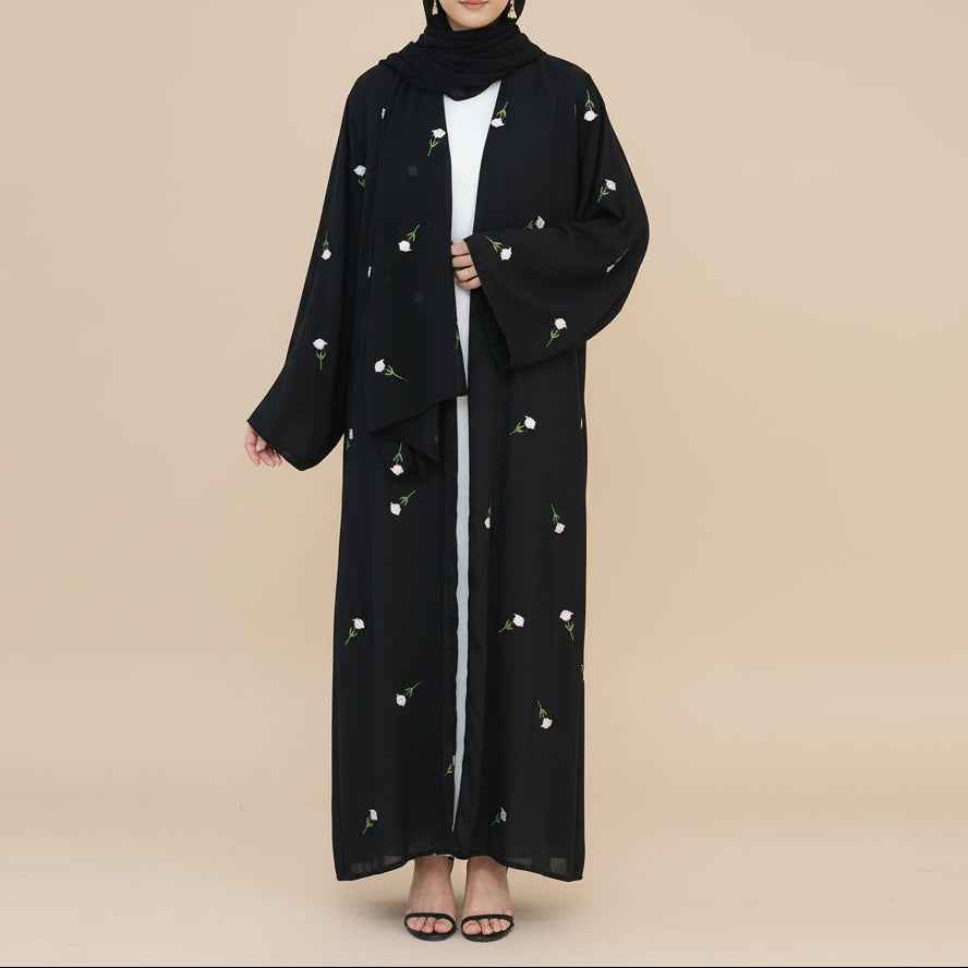 Raylina Floral Embroidered Open Abaya & Hijab Set, view 8