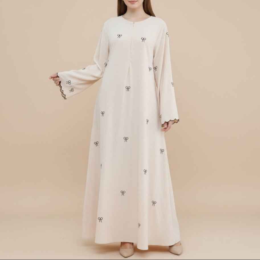Selmira Bow Embroidered Nida Abaya by Try Modest