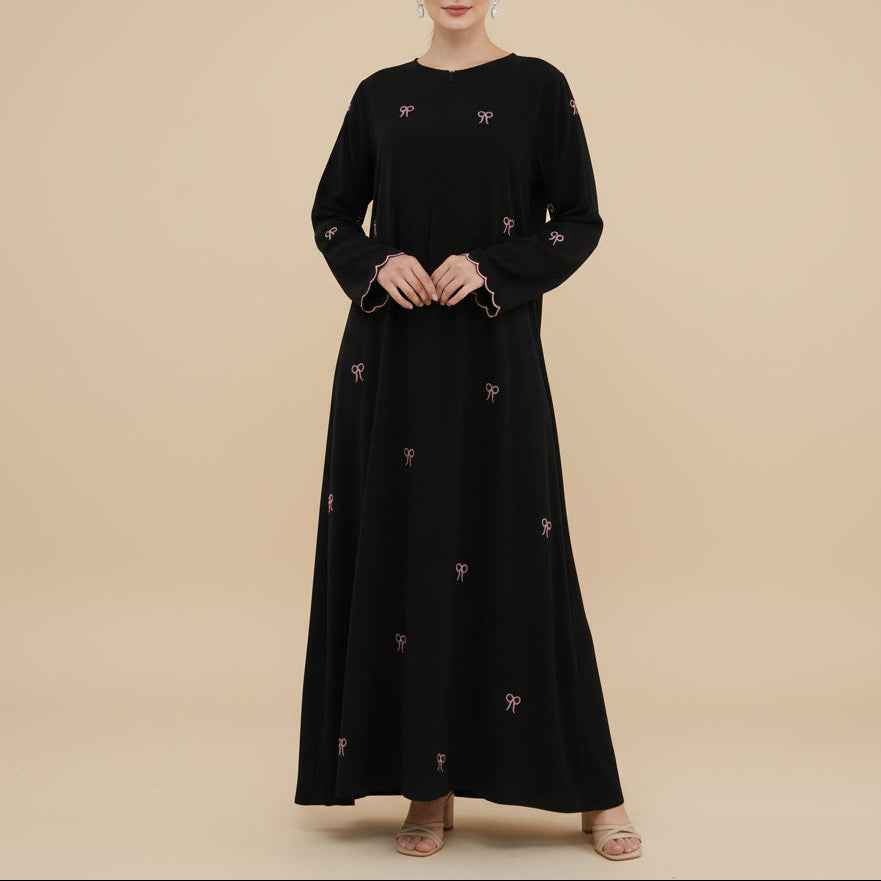Selmira Bow Embroidered Nida Abaya, view 2