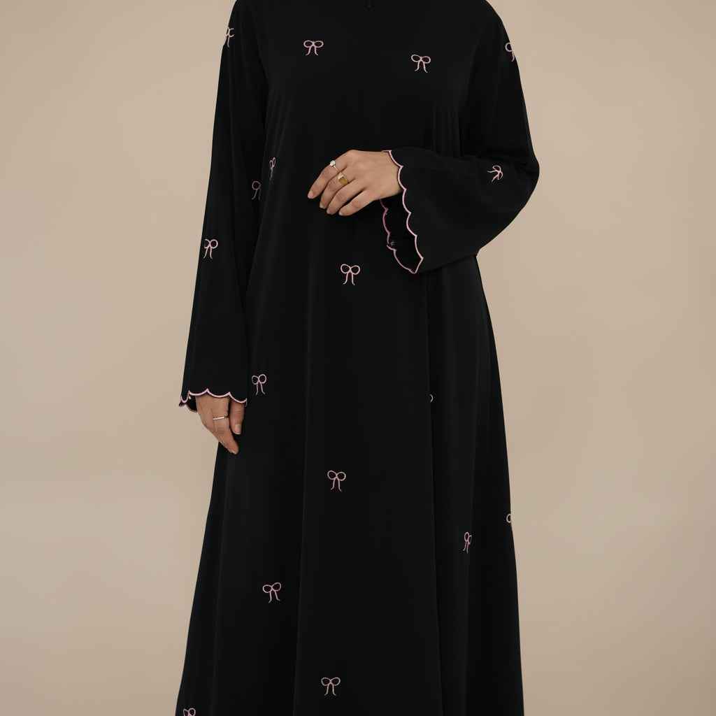 Selmira Bow Embroidered Nida Abaya, view 3