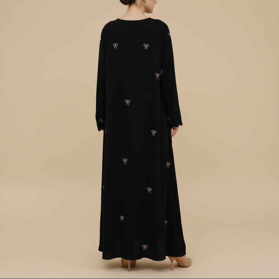 Selmira Bow Embroidered Nida Abaya, view 4