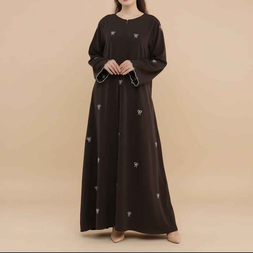 Selmira Bow Embroidered Nida Abaya, view 6