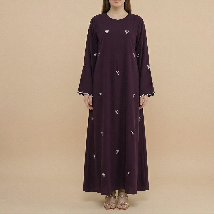 Selmira Bow Embroidered Nida Abaya, view 7