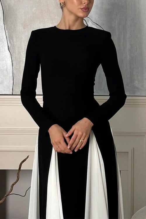 Margovil Long Sleeves Color Block Swing Maxi Dress, view 2