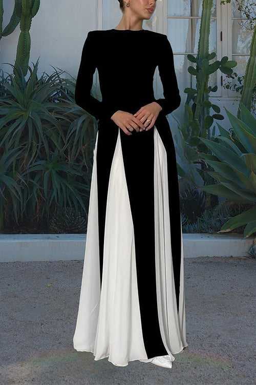 Margovil Long Sleeves Color Block Swing Maxi Dress by Margovil