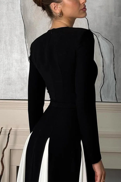 Margovil Long Sleeves Color Block Swing Maxi Dress, view 3