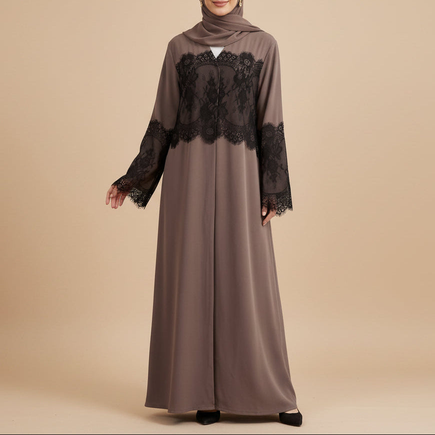 Mevrin Lace Panel Button Front Abaya by Try Modest