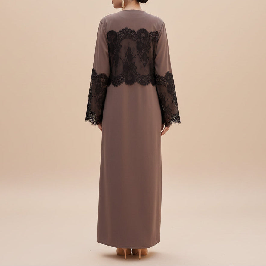Mevrin Lace Panel Button Front Abaya, view 2
