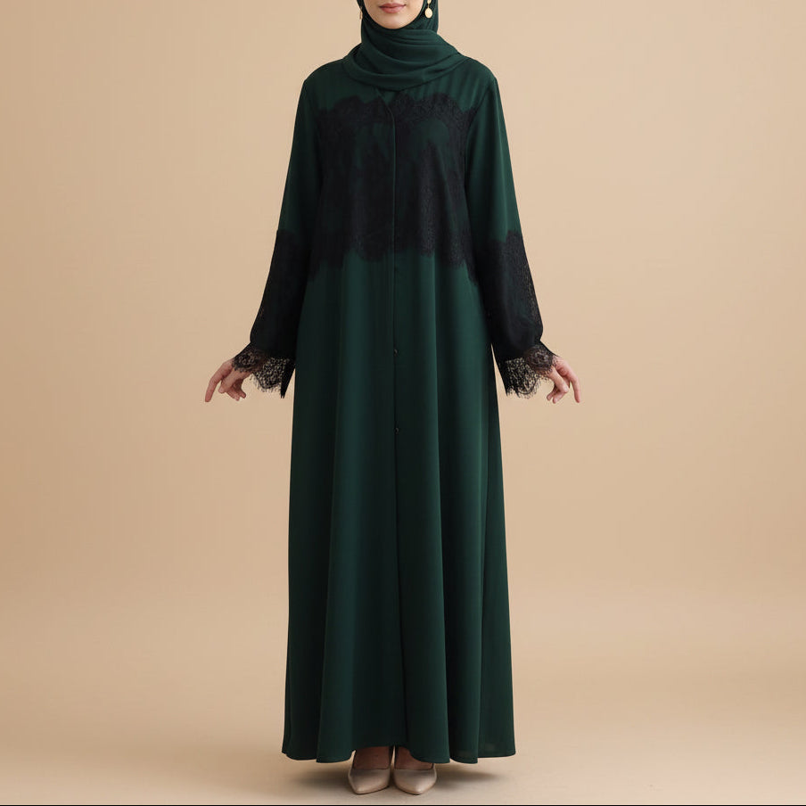 Mevrin Lace Panel Button Front Abaya, view 3