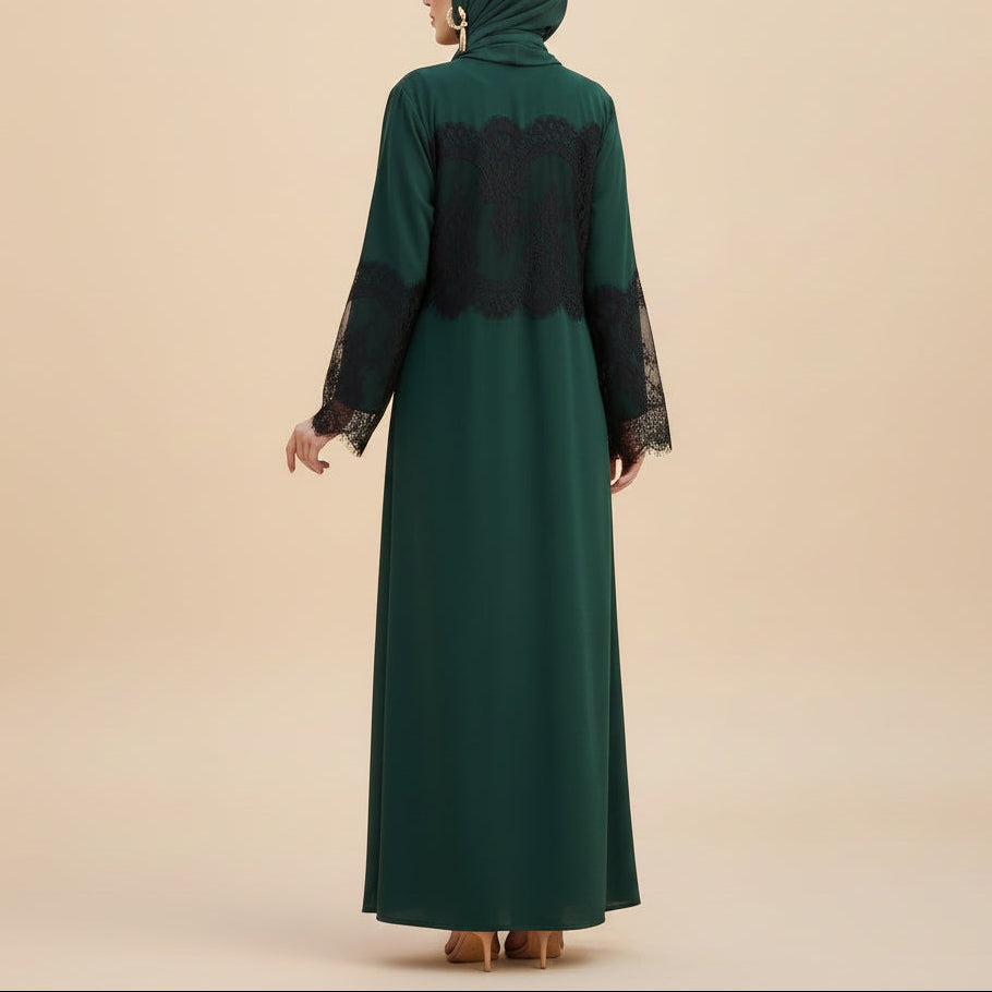 Mevrin Lace Panel Button Front Abaya, view 5