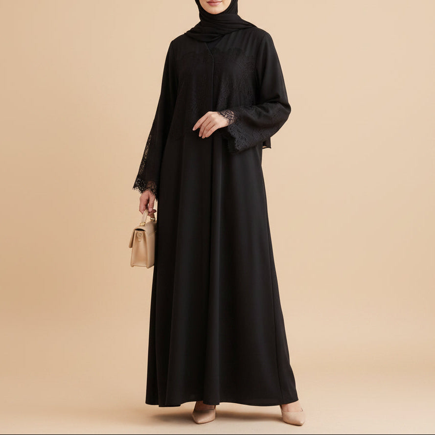 Mevrin Lace Panel Button Front Abaya, view 6