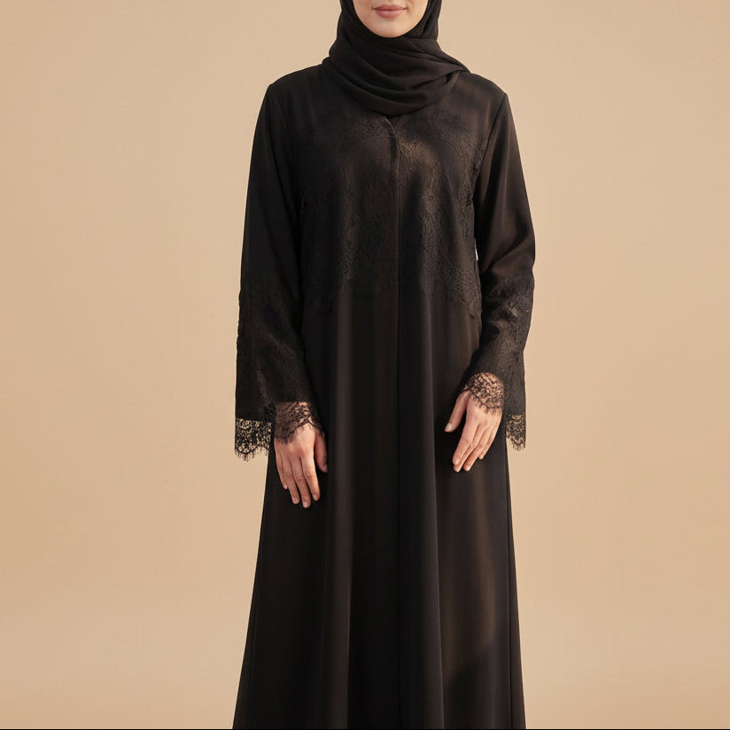 Mevrin Lace Panel Button Front Abaya, view 7