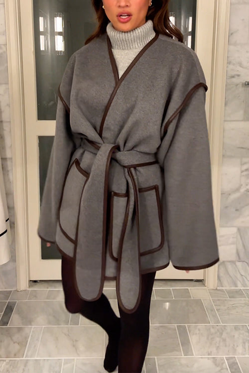 Margovil Open Front Pocketed Splice Coat with Belt by Margovil