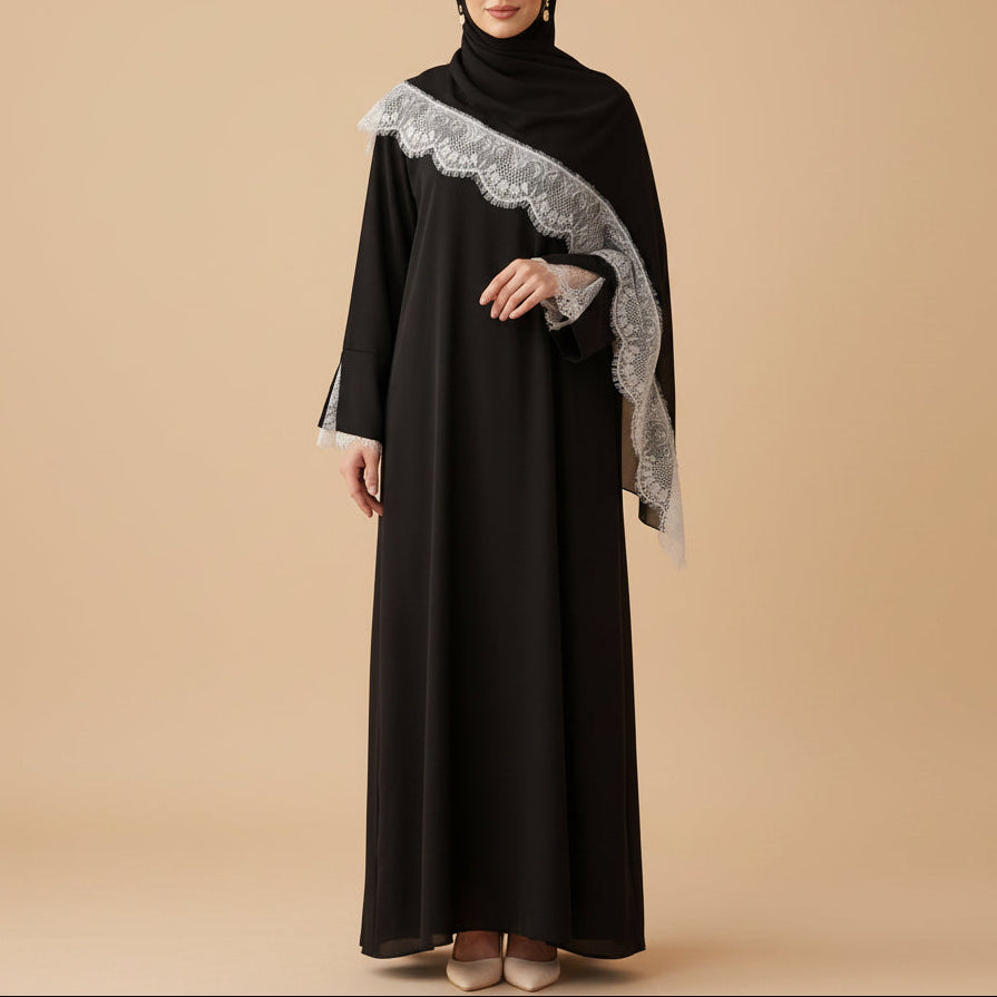 Taline Lace Trim Abaya & Hijab Set by Try Modest