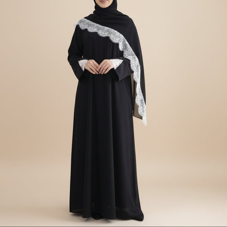 Taline Lace Trim Abaya & Hijab Set, view 5