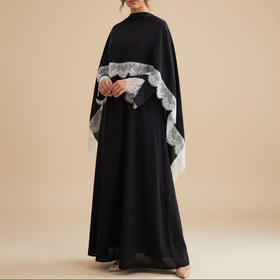 Taline Lace Trim Abaya & Hijab Set, view 6