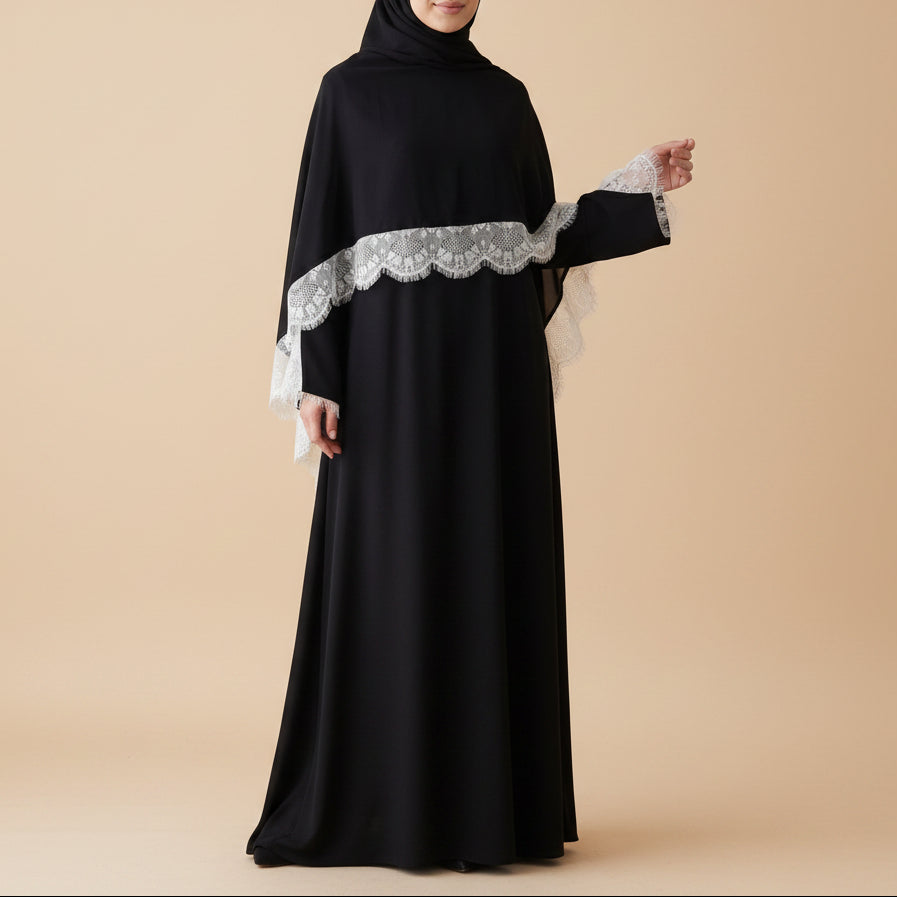 Taline Lace Trim Abaya & Hijab Set, view 7