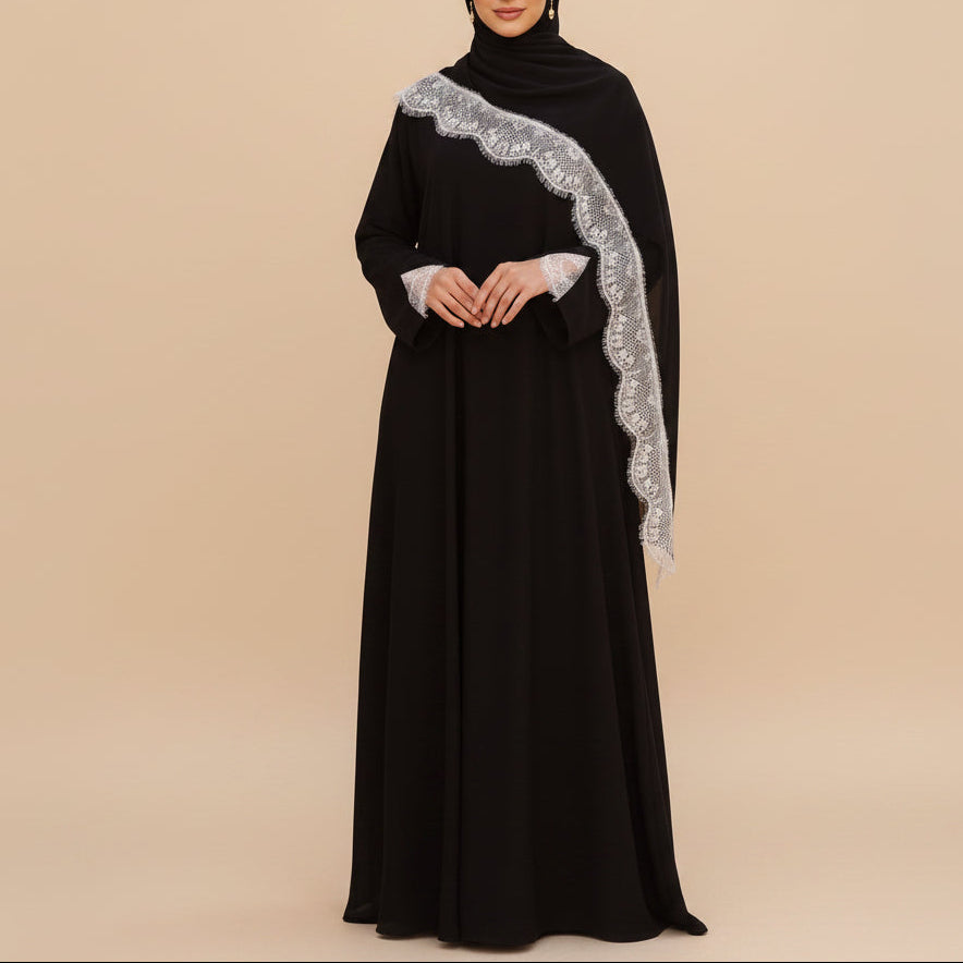 Taline Lace Trim Abaya & Hijab Set, view 8