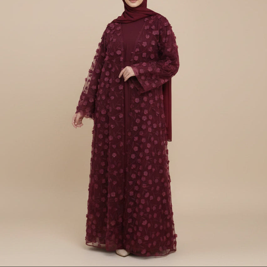 Naylira 3D Floral Abaya Set – 3 Piece Modest Dress & Hijab, view 2