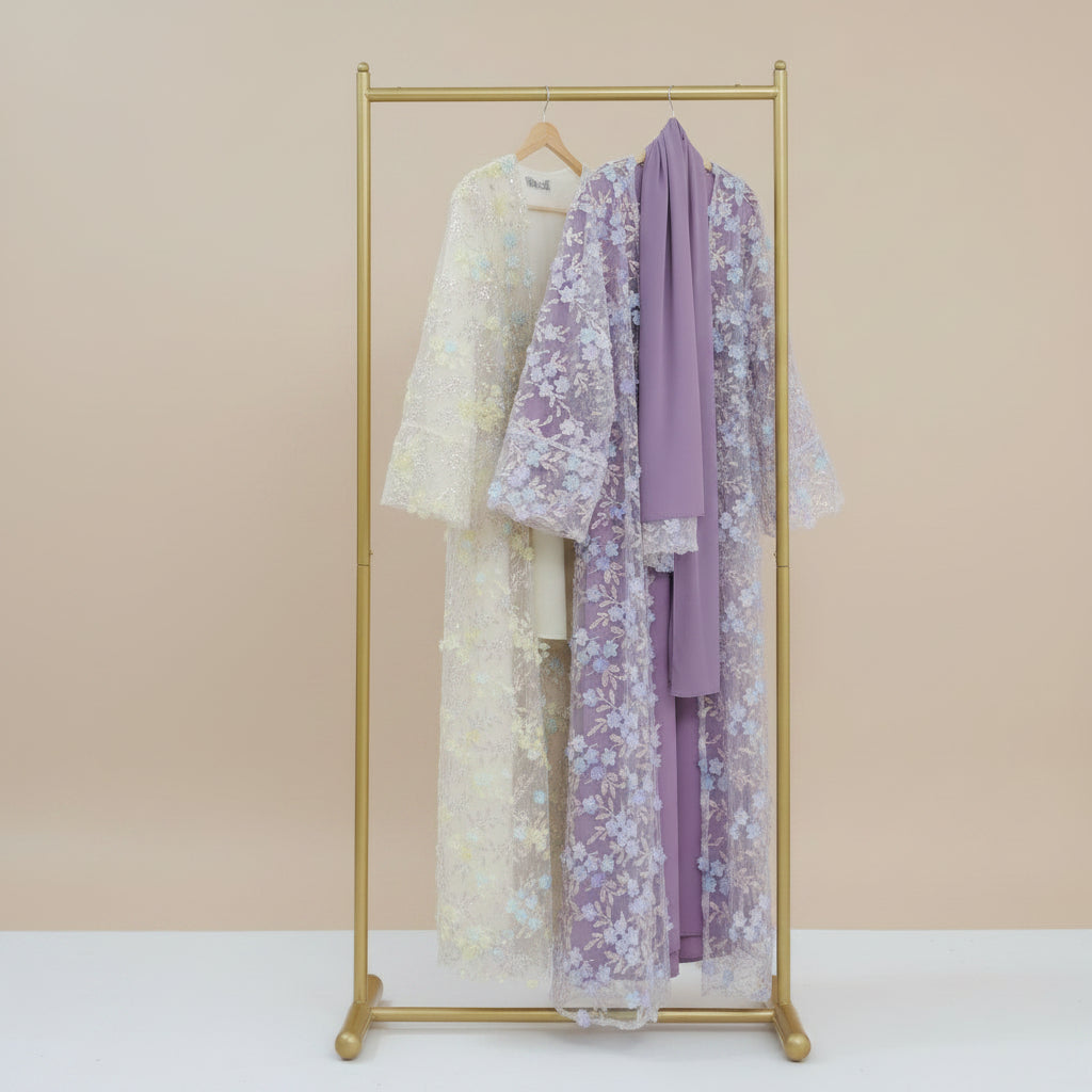 Naylira 3D Floral Abaya Set – 3 Piece Modest Dress & Hijab, view 3