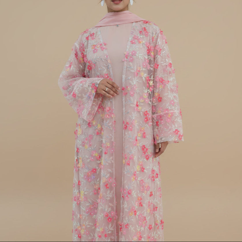Naylira 3D Floral Abaya Set – 3 Piece Modest Dress & Hijab, view 6