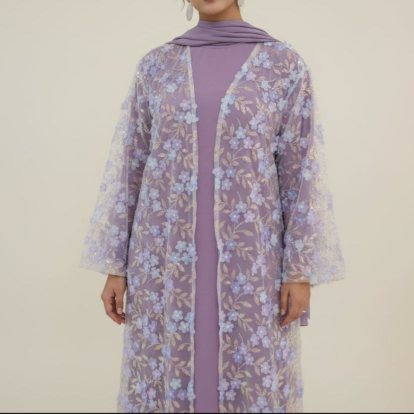 Naylira 3D Floral Abaya Set – 3 Piece Modest Dress & Hijab, view 8
