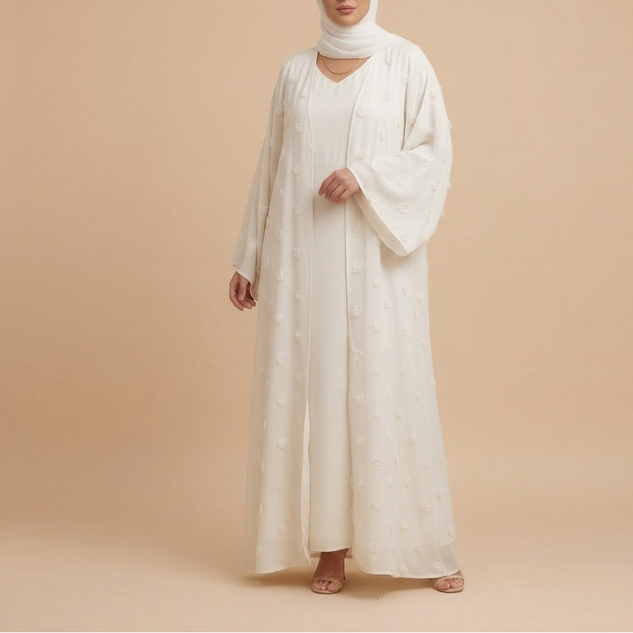 Muna 3D Flower Summer Abaya & Hijab Set, view 4