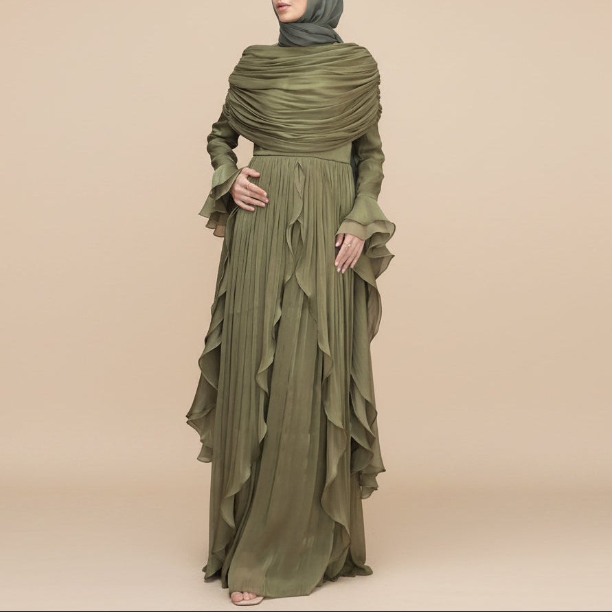 Elysian Pleated Ruffle Evening Abaya Dress by Try Modest