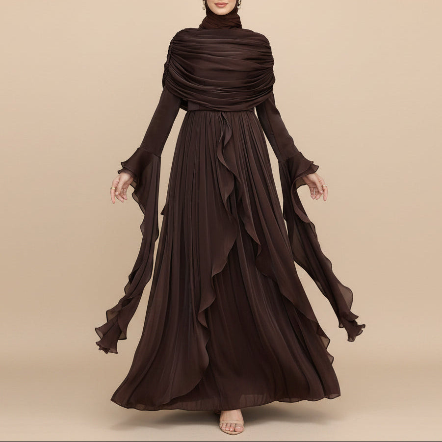Elysian Pleated Ruffle Evening Abaya Dress, view 2