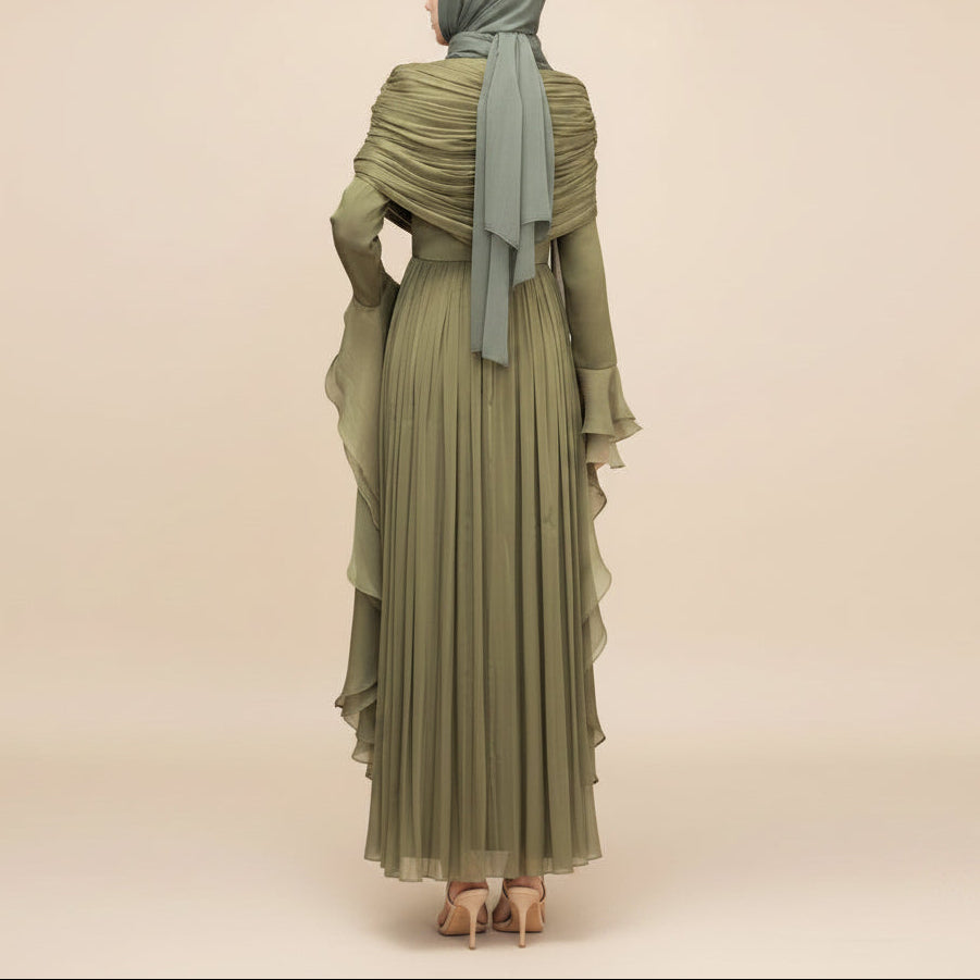 Elysian Pleated Ruffle Evening Abaya Dress, view 3