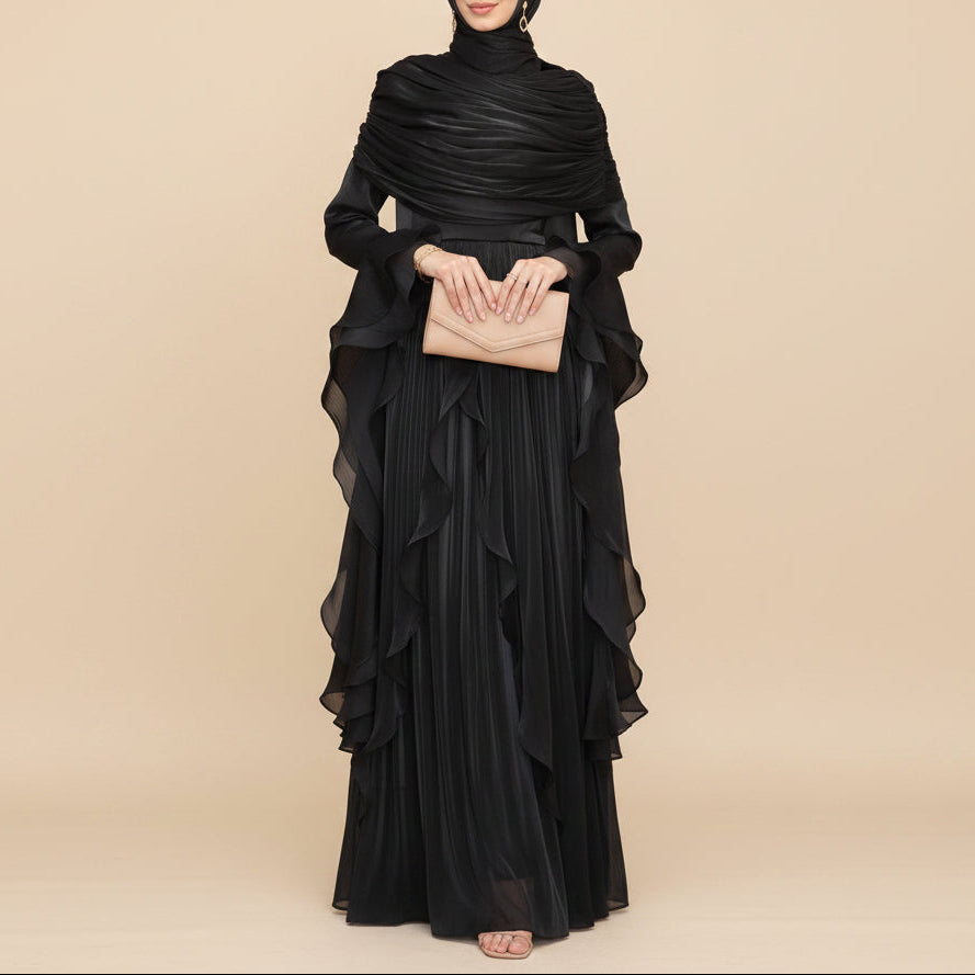 Elysian Pleated Ruffle Evening Abaya Dress, view 8