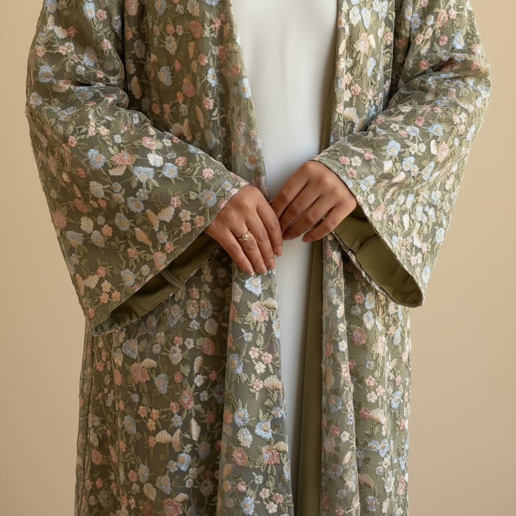 Nooré Intricate Embroidered Luxury Open Abaya Set by Try Modest