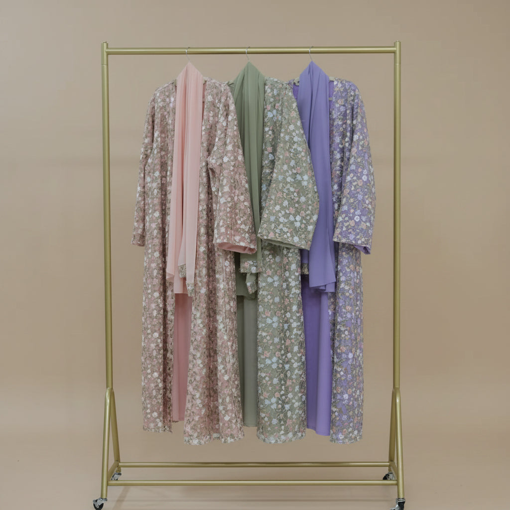 Nooré Intricate Embroidered Luxury Open Abaya Set, view 3