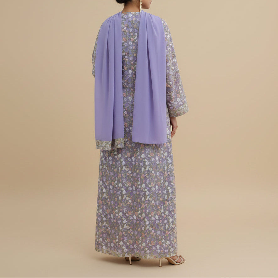 Nooré Intricate Embroidered Luxury Open Abaya Set, view 4