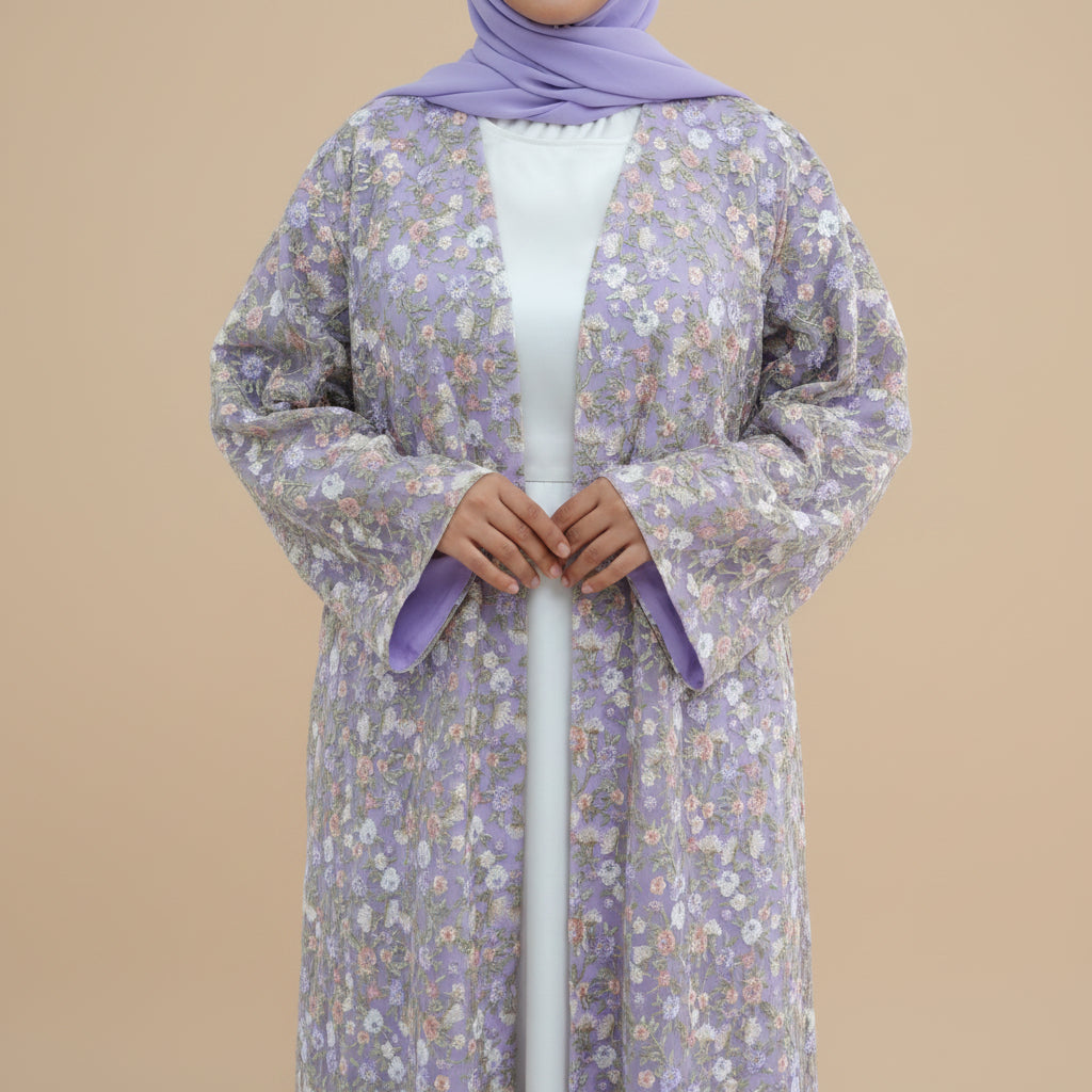 Nooré Intricate Embroidered Luxury Open Abaya Set, view 6