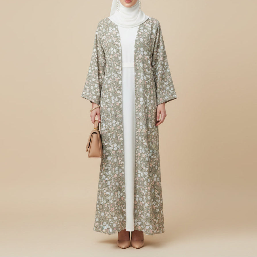 Nooré Intricate Embroidered Luxury Open Abaya Set, view 8