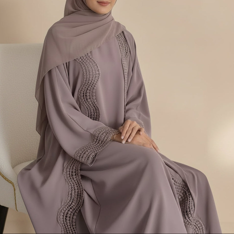 Lunéa Lace Trim Nida Open Abaya Set by Try Modest